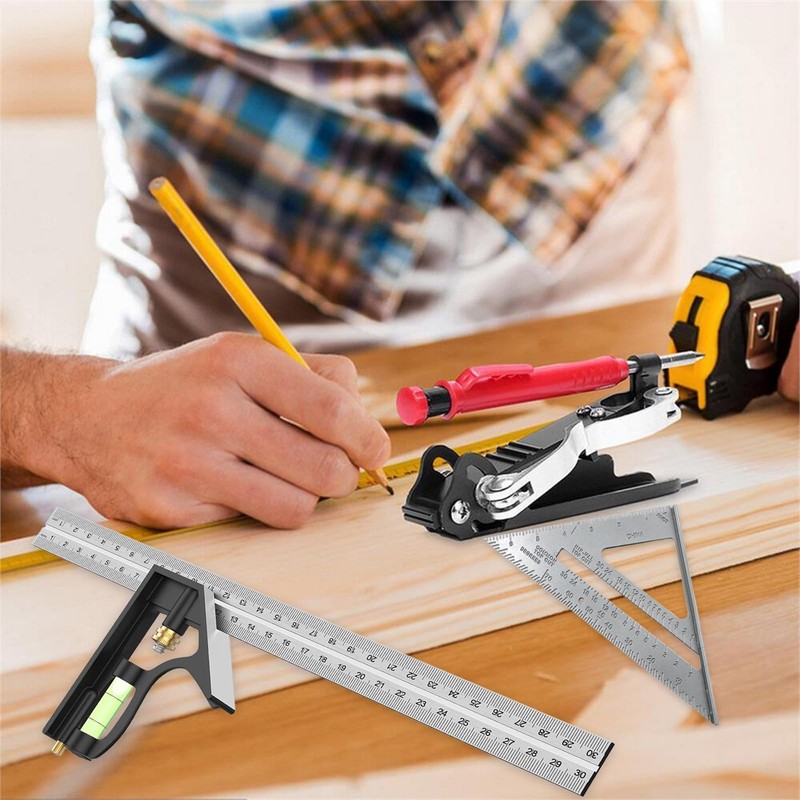 2-Piece Set Square Tool, Incl 11.81inch/300mm Combination Square With Spirit
