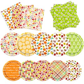 Guzbewu Fall Birthday Party Decorations Tableware,Fall Plates and Napkins Pumpkins Fall Leaves Paper Plates Dinnerware for Autumn Party Supplies Thanksgiving Decorations