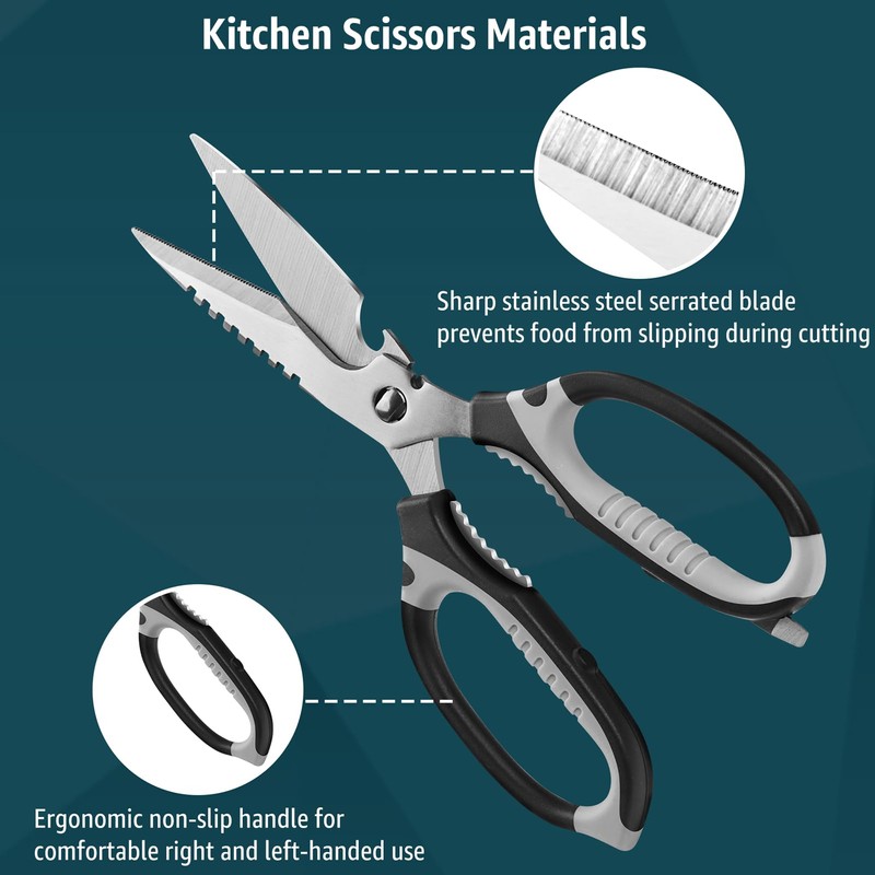 BoFuYuan Kitchen Scissors, 9-Inch Heavy Duty Multipurpose Food Cutting Shears,