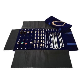 SCIKHEFT Travel Roll Bag Jewelry Display Storage Organizer Multi-function Velvet Pouch (Blue)