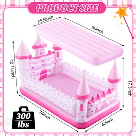 Relaxgiant Pink Castle Inflatable Kids Bed, Toddler Travel Bed with Safety Bumper and Air Mattress Portable Air Mattress with Pump for Vacation Hotel Home Sleepover Kids Gift for Birthday Christmas