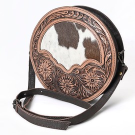 Merbaa Western Canteen Round Bag Women's Full Grain cowhide Leather Messenger Bag - Vintage Crossbody Shoulder Bag - Hobo Crossbody Bag,Women Shoulder Bag