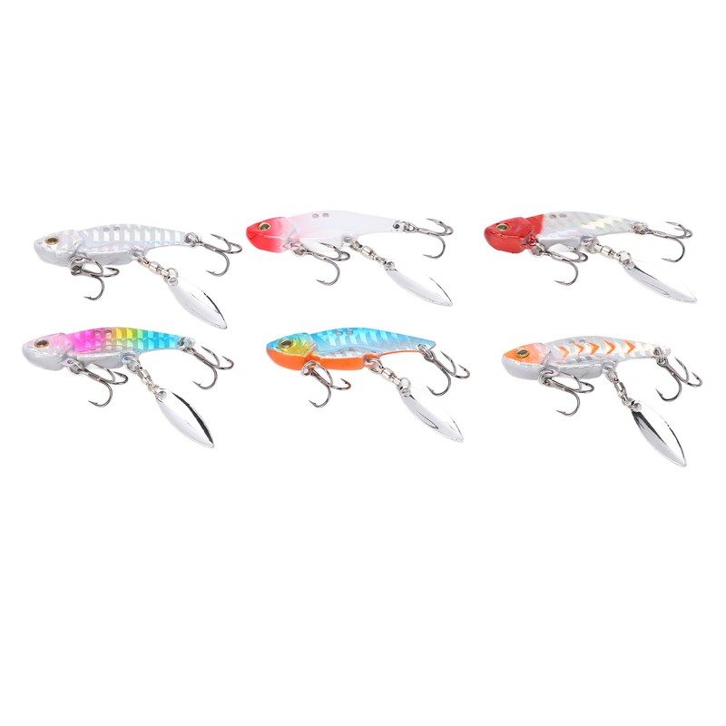 6pcs 5cm Metal Artificial Vib Fishing Lure Streamlined Design 3D