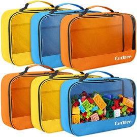 codree 6 Packs Large Oxford Cloth Toy Storage Bags, 13 x 8.5 x 3.9 Inch Visible Toy Organizing Bags with Zipper, Waterproof Travel Toy Storage Organizer Pouch for Building Blocks, Small Toys
