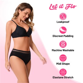 Let it flo Let it flo 1PK Ladies Period Briefs - Lace- 12 - Black