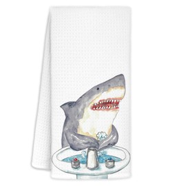 KRHFG Shark Towels,Bathroom Kitchen Hand Decor,Beach Kitchen Towels,Coastal Beach Hand Towels Kids Toddler Bathroom Decor,Funny Shark Lovers Gifts 16x24 Inch