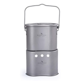 Boundless Voyage Titanium Wood Burning Stove Portable Caming Stove with Camping Pot 2 in 1 Ultralight Cooking Burner with Mesh Bag Ti1513B