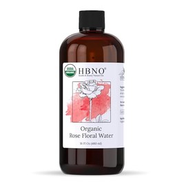 HBNO Agua De Rosas Orgánica Embotellada De California Para El Rostro Y Cabello, Tamaño Generoso De 480 Ml (16 Oz Líq.) - Certificada Por El USDA -... 