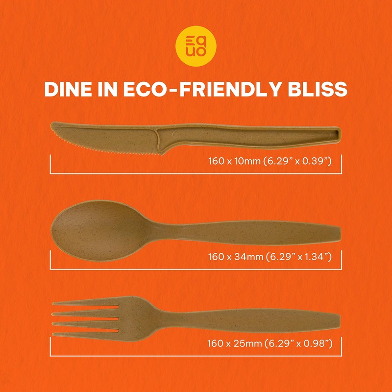 EQUO Sugarcane Utensils, Biodegradable and Compostable Spoons, Pack of 15