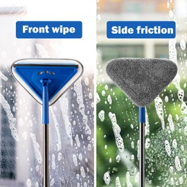 Bryquelin Wall Cleaner Mop with 63" Long Handle, 2 in 1 Window Squeegee and Wall Cleaner Mop, Ceiling Cleaning Cleaner,Car Window Squeegee with 2 Pads for Painted Walls,Glass,Shower,Outdoor High Window