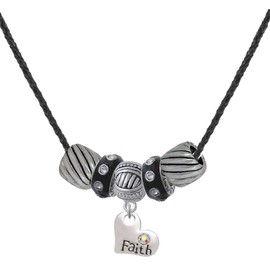 Delight Jewelry Faith Heart with AB Crystal Black Beaded Necklace, 18"+2"