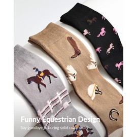 Moyel 3 Pack Knee High Horse Riding Socks Horses Gifts for Girls Women Cool Funny Equestrian Gifts for Horse Lovers Equestrian Boot Socks, Soft Cotton Long Tall