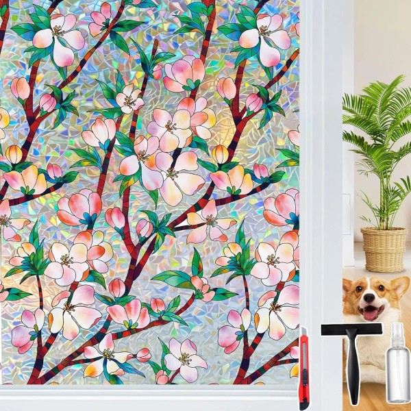 Dwersty Rainbow Window Privacy Film 3D Static Cling Stained Glass