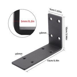 YUMORE Heavy Duty Shelf Brackets, 1/5IN Thicken Countertop Support L Bracket, Matte Black Rustic Industrial Metal Bracket Includes Hardware, 2 Pack (6"x4")