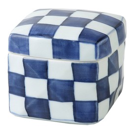 Saikai Pottery Hasami Ware Square Ceramic Box (Medium) Sometsuke Checkered Pattern 63038