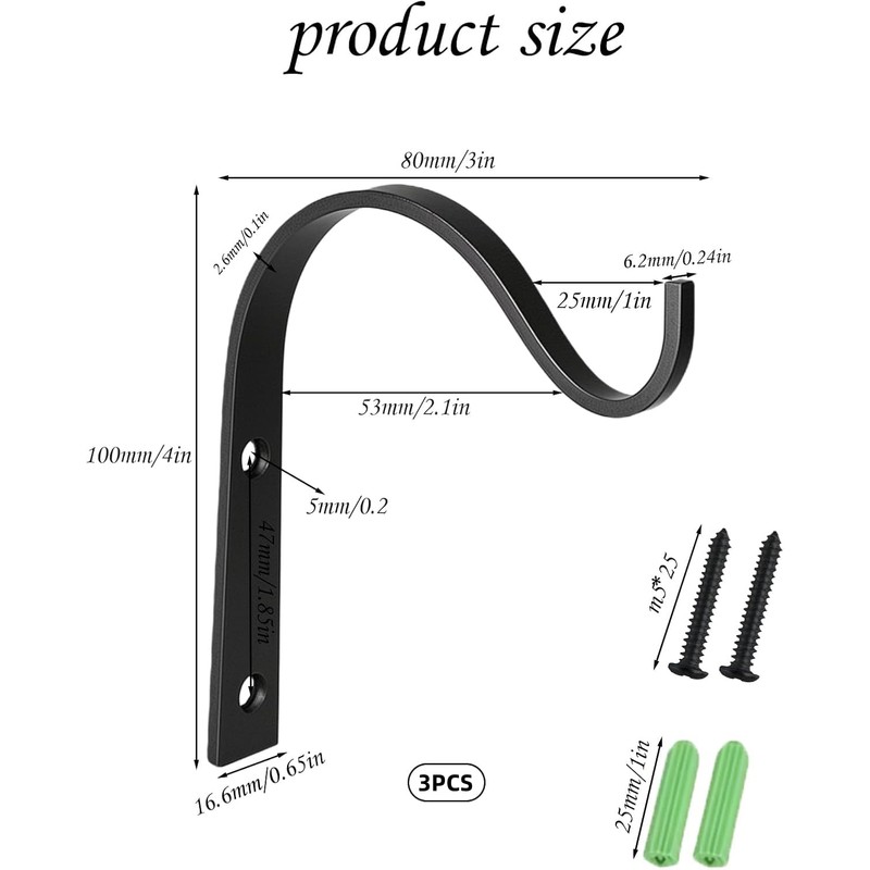 3 Pcs Hanging Basket Hooks, Brackets for Small Hanging Baskets
