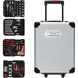 Caja de herramientas completa con ruedas, de metal, portátil, kit de repuesto manual.