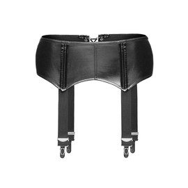 Noir F034 Wet Look Suspender Belt with Lace up leather look, size S, M, L, XL, XXL, 3XL, Black - Black - L