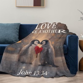 Christian Penguin Love Blanket Gifts for Women Adults, Soft Warm Lightweight Flannel Throw Blankets for Camping Bedroom Living Room Home Sofa Travel Decor 50" x 60"