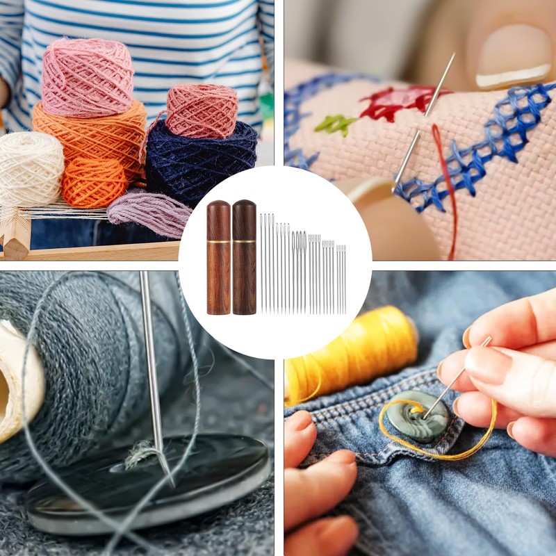 12pcs Self Threading Needles with 12pcs Large Eye Sewing Needle,