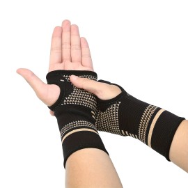 1 Pair Copper Wrist Compression Sleeves Support Brace Unisex for Sports Fitness Workouts Typing Breathable Hand ProtectionSize: L