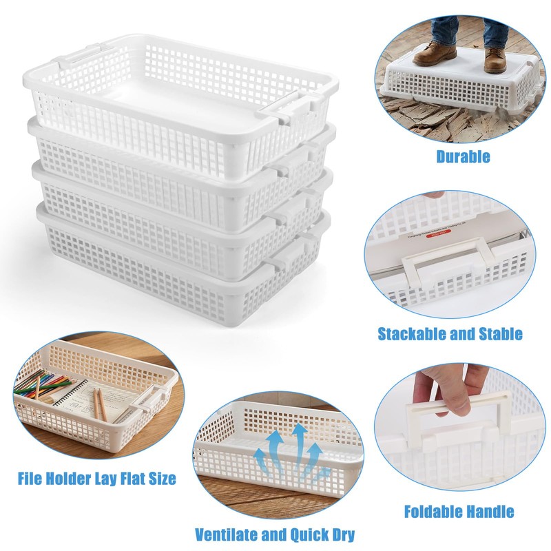 OUTFANDIA 4 Pack Plastic Basket for Organizing, Stackable A4 Paper