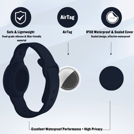 KAHADI 2 Pack Waterproof AirTag Bracelet for Kids, Hidden Silicone Wristband for AirTag, GPS Tracker Case for Air Tag Holder Strap Band for Child Toddler, Secure Anti-Loss Protection(Black Navy Blue)