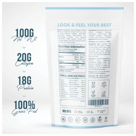 Multi Collagen Protein Powder (100g) - Types I, II, III, V & X - Hydrolyzed Grass Fed Bovine, Wild Caught Fish, & Free-Range Chicken & Eggshell Collagen. Non-GMO, Halal.