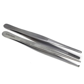 2 PCS THUMB LAB TWEEZERS TISSUE 1X2 TEETH + DRESSING SERRATED DISSECTION FORCEPS 5" ECONOMY GRADE ( HTI BRAND)