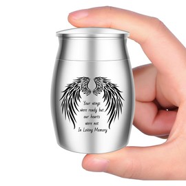 UNICRAFTALE Small Keepsake for Human Ashes 30mm Diameter Small Urn Ashes Holder Mini Stainless Steel Urn Mini Cremation Urns Angel Wings Decorative Funeral Urns for Human Pet Dog Cat Ashes