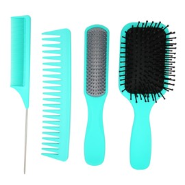 4Pcs Hair Brush Set Paddle Detangling Hair Brush Nine Rows Rat Tail Comb for Long Thick Thin Curly Natural HairGreen Box
