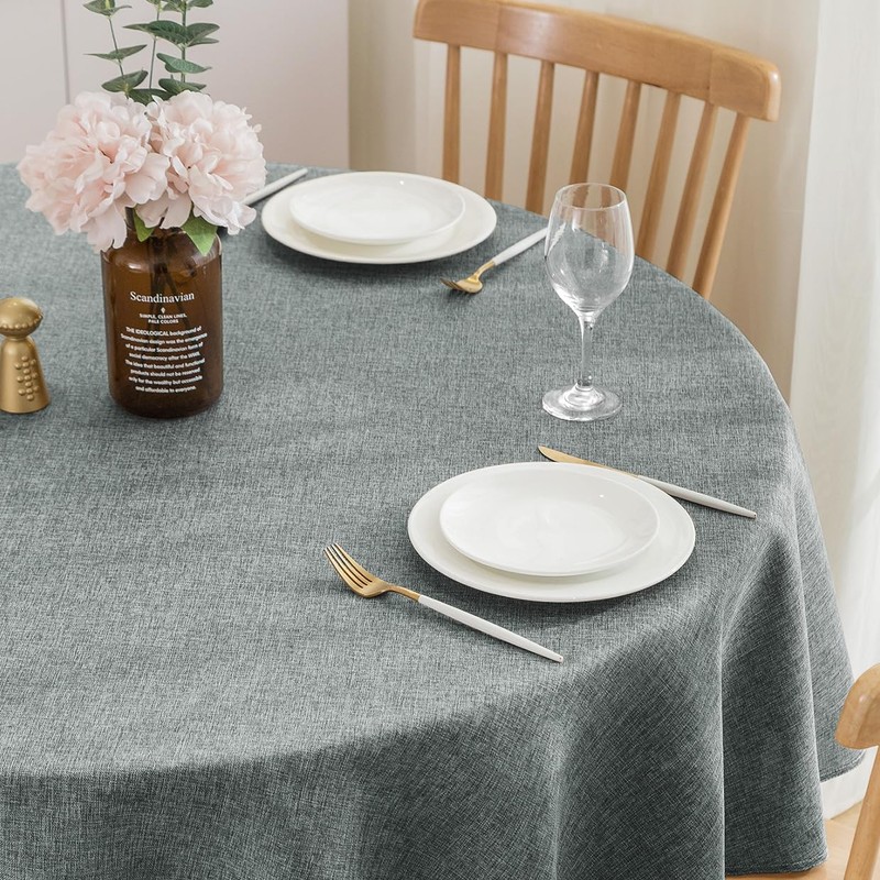SPRICA Round Tablecloth 160cm Diameter Water Resistant Linen Texture Spill