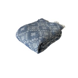 100% Cotton Muslin Blanket, Aztec Desigen 4 Layers Bedspread, Soft Turkish Cotton Muslin Bed Cover, Reversible Coverlet, (Blue)