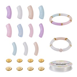 Craftdady 120 Pieces Acrylic Tube Beads Gold Flat Round Disc Spacers DIY Stretch Bracelet Bangle Set Elastic Cords for Jewelry Making