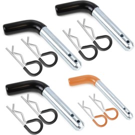 Wellmax 5/8" and 1/2" Diameter Dual Pinhole Trailer Hitch Pin Set - 3 PC 5/8" x 3-1/2" and 1 PC 1/2"x3" Shank, with Rubber-Coated Vinyl Grip and 8pcs R Clips, Zinc-Plated for 2" Receiver