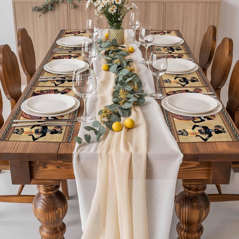 Black Women Placemats Set of 6, African Ethnic Dress Tribal