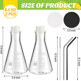 Copkim 2 Pack Lab Flask Chemistry Drinking Glasses 8.5 oz Glass Erlenmeyer Flask Narrow Mouth Erlenmeyer Scientific Beaker Flask for Cocktails Coffee
