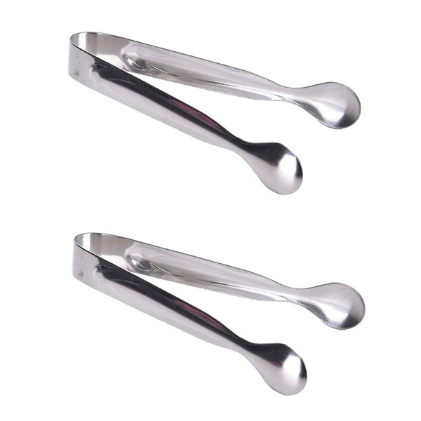 MOTZU 2 Pieces Mini Appetizers Tongs 4-Inch Serving Tong - Premium 18/8 Stainless Steel Sugar Clamp Tongs Silver Perfect for Tea Party, Coffee Bar, Ice, Buffet, Kitchen