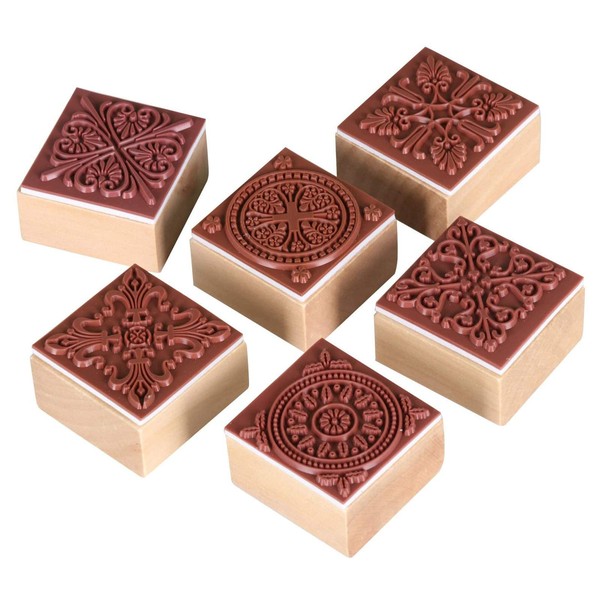 Square Stamps Flower Pattern Stamp Wooden Rubber Stamp Flower Motif