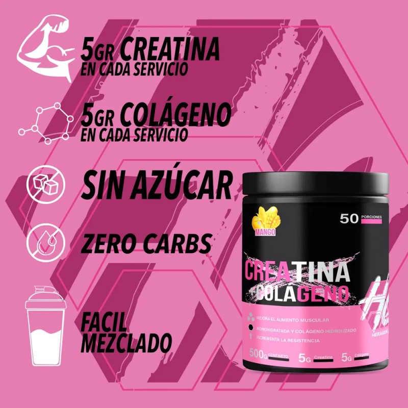 Creatina Colgeno Suplemento Monohidratada Heragen 500g Mango-