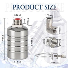Float Valve,1/2" to 1'' water level control float valve, 304 Stainless Steel Fully Automatic water shut off valve, Automatic Water Level Controller for Water Tank, Pool, Water Tank, Livestock Troughs
