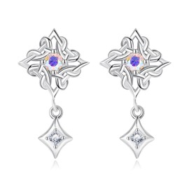 KINGWHYTE Celtic Earrings for Women 925 Sterling Silver Dainty Cubic Zirconia Stud Earrings Small Knot Drop Earrings Celtic Jewellery Women Irish Gifts, Sterling Silver, Cubic Zirconia