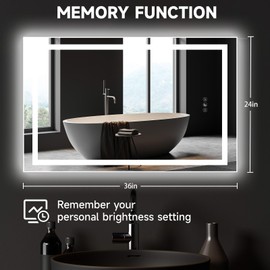 24''X36''LED Bathroom Mirror with Lights,Induction Switch,Backlit+Front Lit,Anti-Fog,Shatter-Proof HD Tempered Glass,Memory Function,Lighted Bathroom Vanity Mirror for Wall,UL-Listed LED Driver