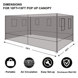 Eurmax USA Screen Wall Food Service Canopy Wall Kit for 10 x 15 Pop Up Canopy Tent,Enclosure Mesh Wall ONLY,NOT Including Frame and Top(Black)