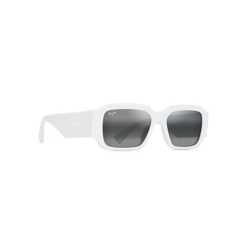 Maui Jim Kupale Rectangle Sunglasses, Shiny White/Neutral Grey Polarized, Large