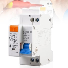 Fi Circuit Breaker, 1P+N DIN Rail Mounting, Overload Protection, Residual Current Device, AC 230 V 30 mA Circuit Breaker with Overcurrent Protection, FI/LS Switch, Circuit Breaker (10A)