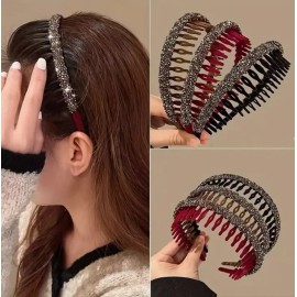 Unbranded Red Headband Silver Glitter Beaded Embellished Women Teen Hairband Accessory
