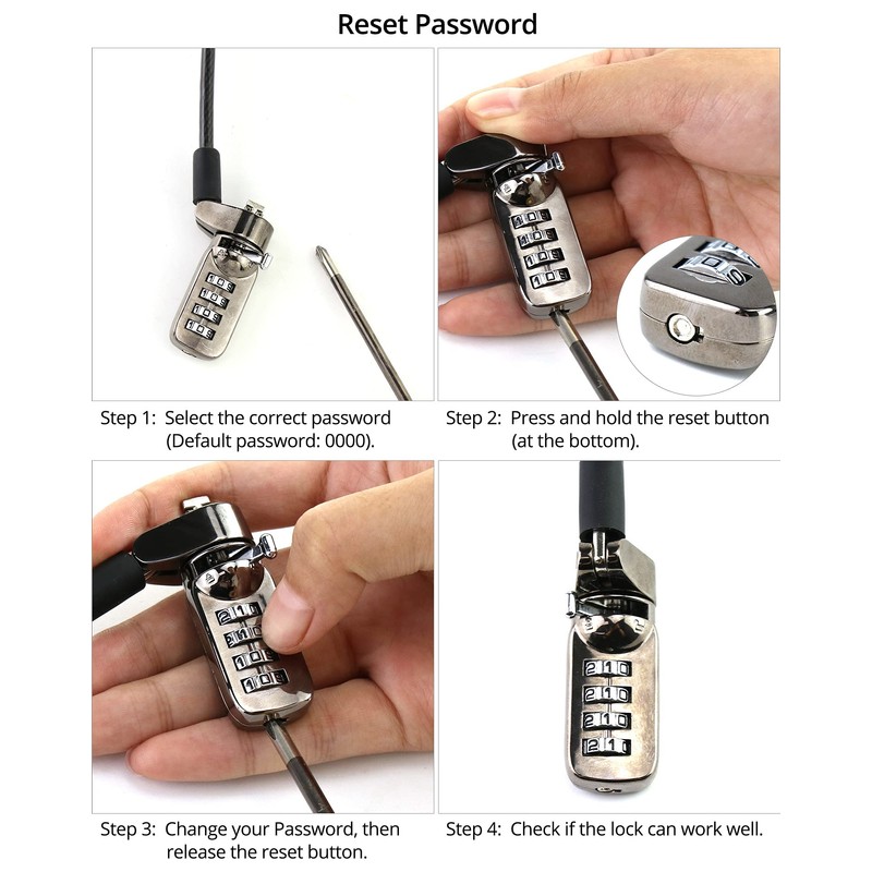 QWORK® Laptop Lock with T-Bar Locking Mechanism 4 Digit Password