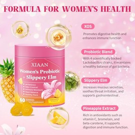 Women Probiotic Slippery Elm Gummies, Her Juicy Feminine Probiotics Supports pH Balance & Immune System, Vaginal Probiotic Gummies, Suagr-Free, Veagn,