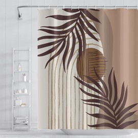 Umpoo Abstract Mid Century Boho Bathroom Shower Curtain Eucalyptus Leaves Brown and Beige Sun Shower Curtain with Hooks Waterproof Fabric Polyester Shower Curtain for Art Home Decor, 72x78 Inch